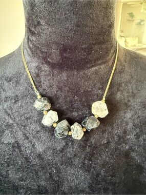 Chunky Black and Clear Geometric Bead Necklace - Unbranded